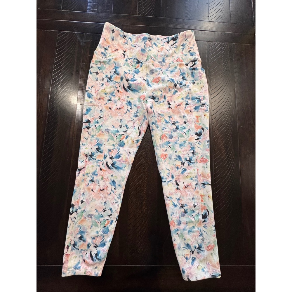 RBX Women XL Floral Watercolor High Waisted Active Leggings with Pockets